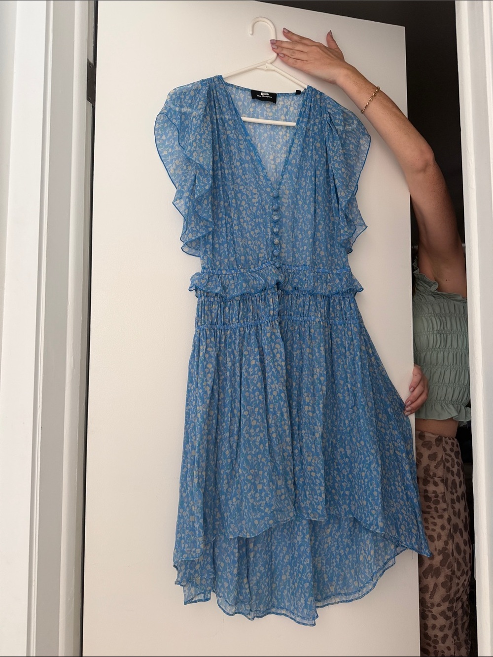 The Kooples Blue Floral High-Low Ruffle Dress